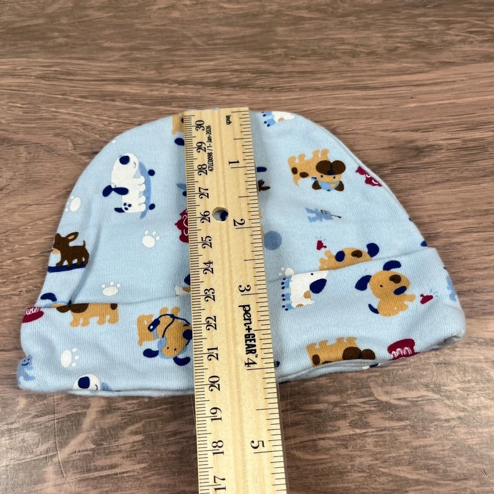 Baby Grand Baby Hats 0/3M Blue Dog Print Embroidered Cotton 2pk